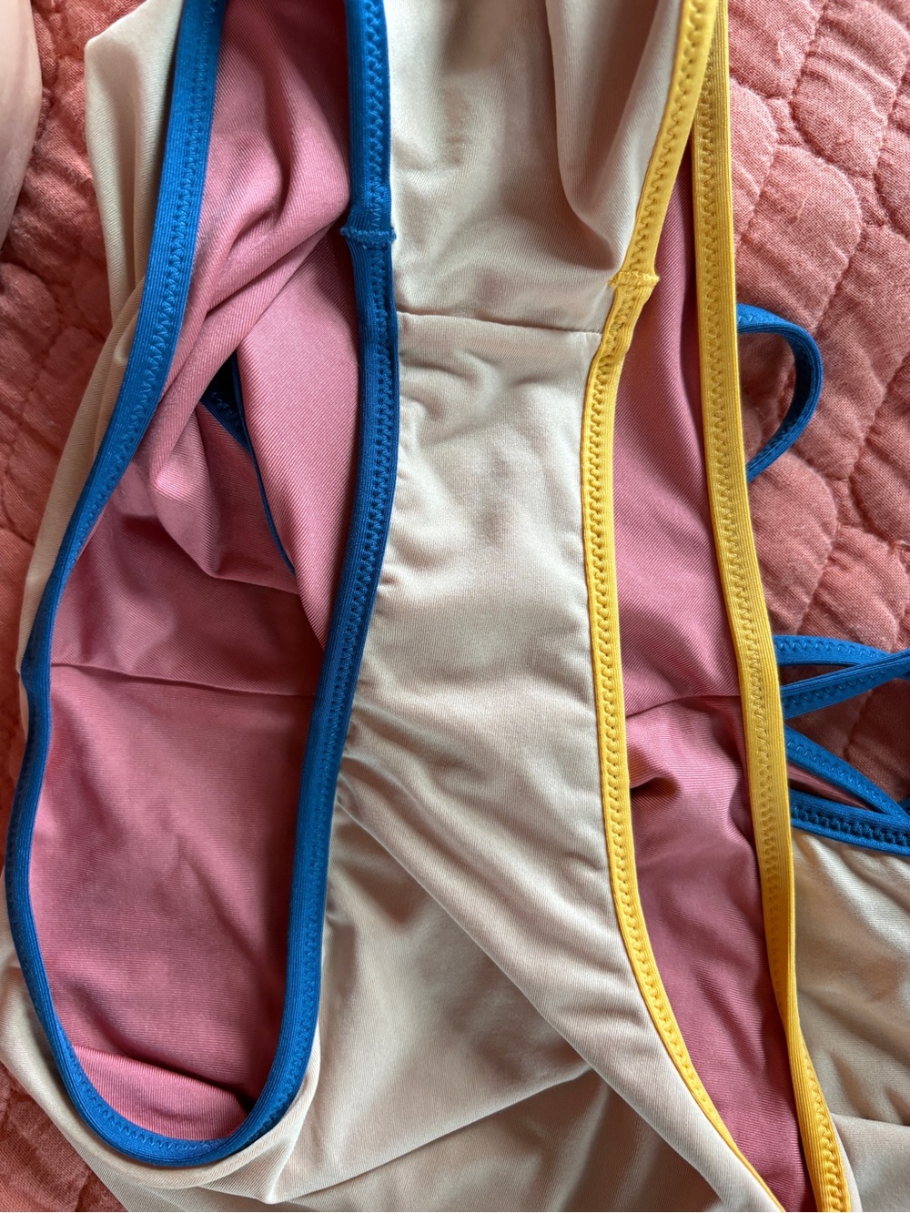 J. Crew Pink One-Piece Swimsuit with Blue and Yellow Trim - Picture 5 of 5